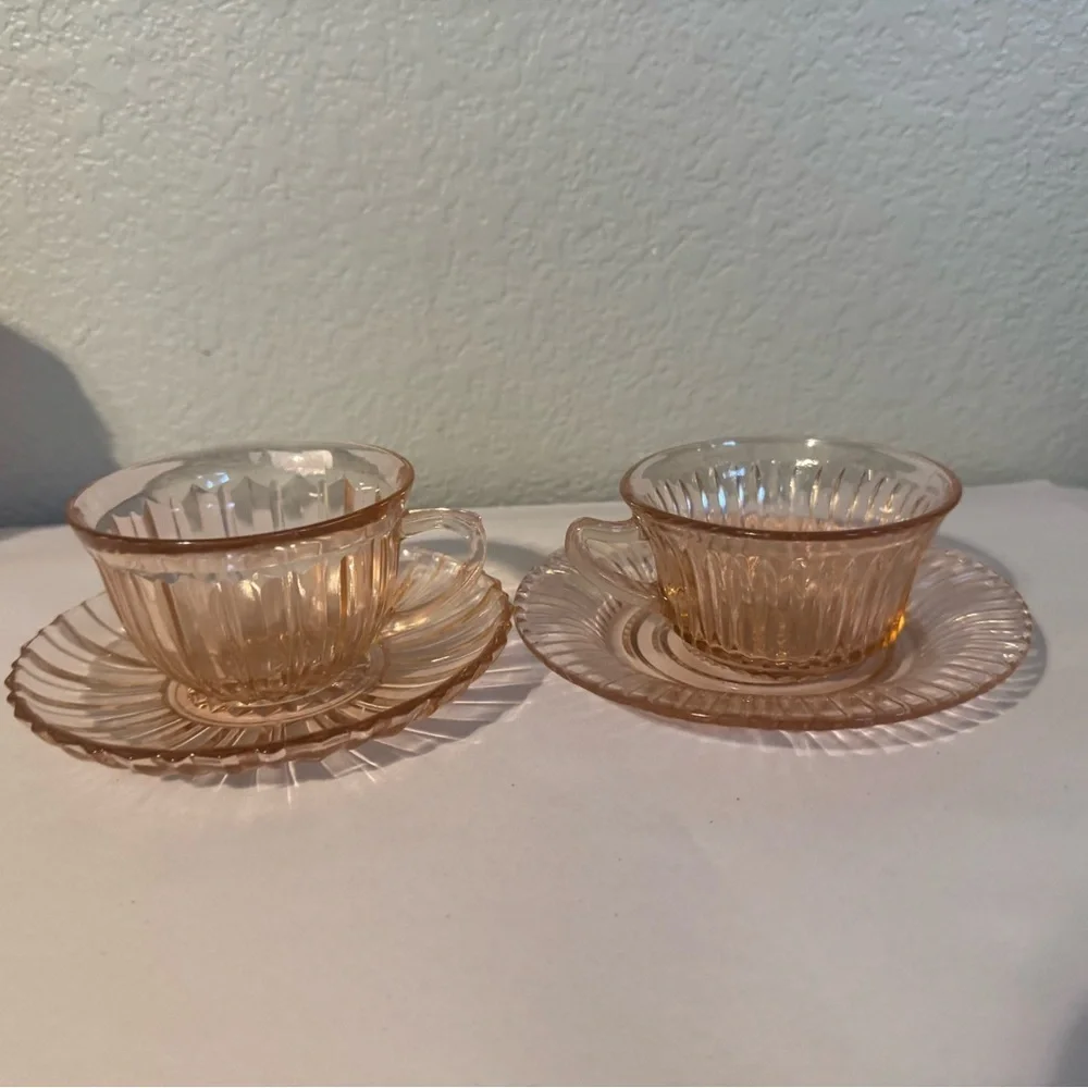 Queen Mary Depression Glass Teacup and Saucer Set